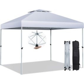 Tonnelle de Jardin 305 X 305 CM Toit Double Ventilé Pliant Pop-up avec Hauteur Réglable Sac de Transport Inclus Blanc