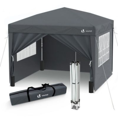 Tonnelle de Jardin 3x3m Pliable avec portes et fenêtres Gris VOUNOT