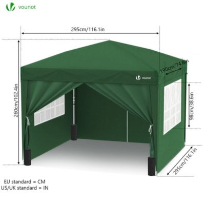 Tonnelle de Jardin 3x3m Pliable avec portes et fenêtres Vert VOUNOT