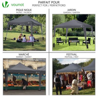 Tonnelle de jardin 3x3m pliable Grise avec sac de transport VOUNOT