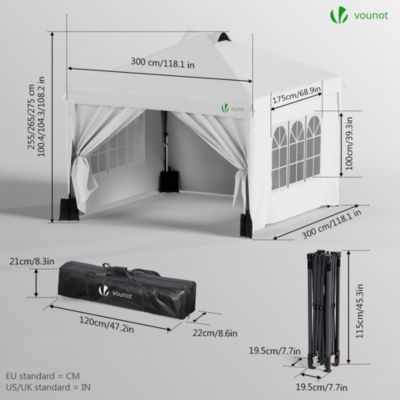 Tipo VEVOR Carpa Pop-Up Impermeable 3x3 M Con Paredes Laterales Blancas - Ideal Para Jardín, Eventos