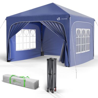Tonnelle de jardin Arquee 3x3m Pliable avec porte et fenetre amovible bleu VOUNOT