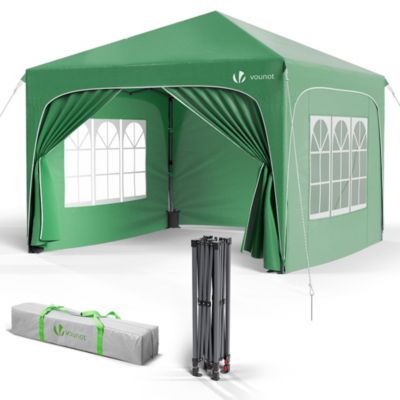 Tonnelle de jardin Arquee 3x3m Pliable avec porte et fenetre amovible vert VOUNOT