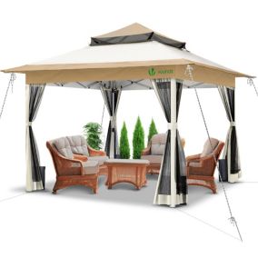 Tonnelle de jardin exterieure pliable avec moustiquaire 3.6x3.6m beige VOUNOT