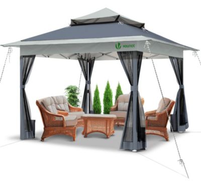 Tonnelle de jardin exterieure pliable avec moustiquaire 3.6x3.6m gris VOUNOT