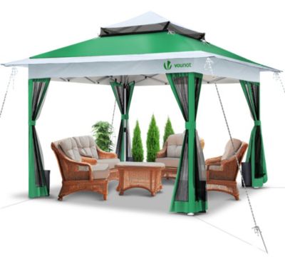 Tonnelle de jardin exterieure pliable avec moustiquaire 3.6x3.6m vert VOUNOT