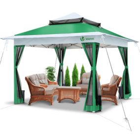 Tonnelle de jardin exterieure pliable avec moustiquaire 3.6x3.6m vert VOUNOT