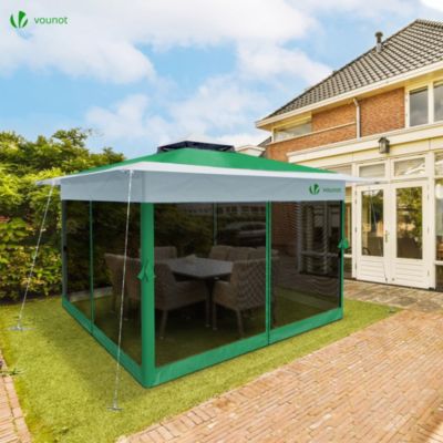 Tonnelle de jardin exterieure pliable avec moustiquaire 3.6x3.6m vert VOUNOT