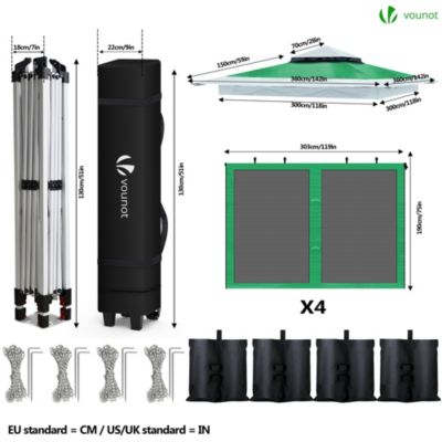 Tonnelle de jardin exterieure pliable avec moustiquaire 3.6x3.6m vert VOUNOT