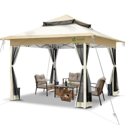Tonnelle de jardin exterieure pliable avec moustiquaire Pop up 3.6x3.6m beige VOUNOT