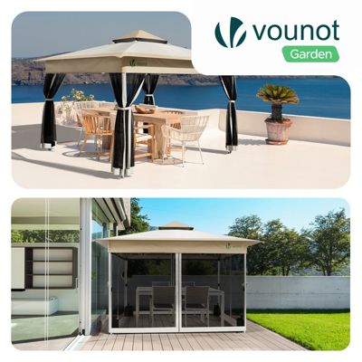 Tonnelle de jardin exterieure pliable avec moustiquaire Pop up 3.6x3.6m beige VOUNOT