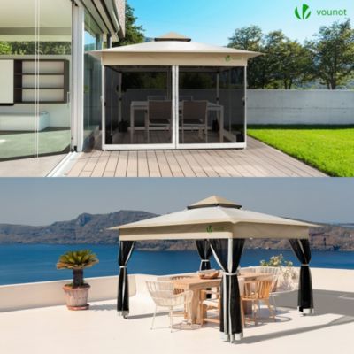 Tonnelle de jardin exterieure pliable avec moustiquaire Pop up 3.6x3.6m beige VOUNOT