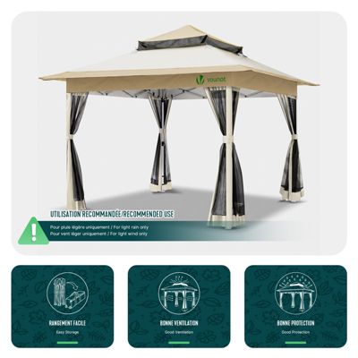 Tonnelle de jardin exterieure pliable avec moustiquaire Pop up 3.6x3.6m beige VOUNOT