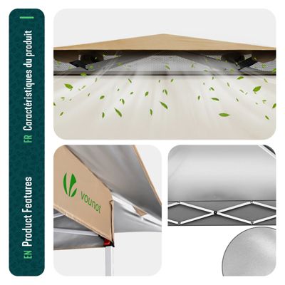 Tonnelle de jardin exterieure pliable avec moustiquaire Pop up 3.6x3.6m beige VOUNOT