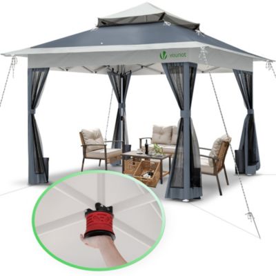 Tonnelle de jardin exterieure pliable avec moustiquaire Pop up 3.6x3.6m gris VOUNOT