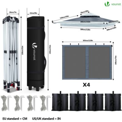 Tonnelle de jardin exterieure pliable avec moustiquaire Pop up 3.6x3.6m gris VOUNOT