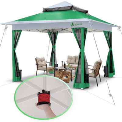 Tonnelle de jardin exterieure pliable avec moustiquaire Pop up 3.6x3.6m vert VOUNOT