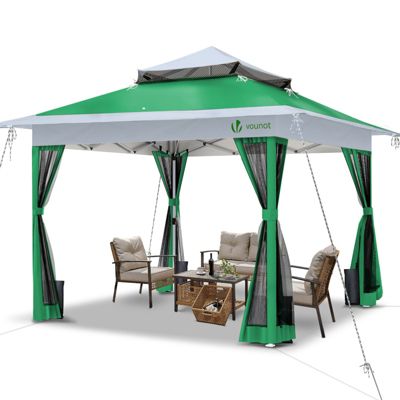 Tonnelle de jardin exterieure pliable avec moustiquaire Pop up 3.6x3.6m vert VOUNOT