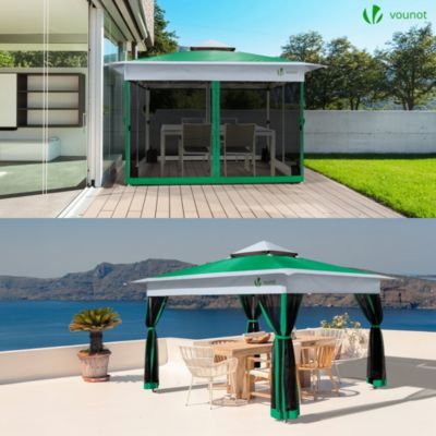 Tonnelle de jardin exterieure pliable avec moustiquaire Pop up 3.6x3.6m vert VOUNOT