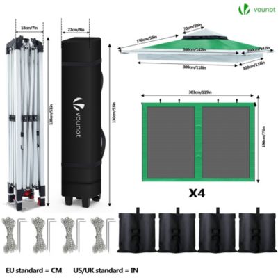 Tonnelle de jardin exterieure pliable avec moustiquaire Pop up 3.6x3.6m vert VOUNOT