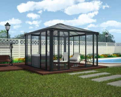 Tonnelle de jardin fermée autoportante Ledro 3.6x3.6m Gris