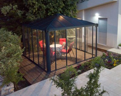 Tonnelle de jardin fermée autoportante Ledro 3.6x3.6m Gris
