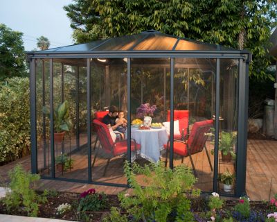 Tonnelle de jardin fermée autoportante Ledro 3.6x3.6m Gris