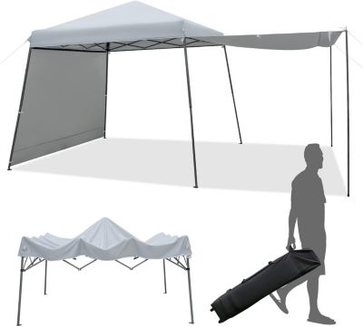 Tonnelle de Jardin Imperméable Réglable Hauteur avec 2 Parois Latérales Amovibles pour Camping Gris