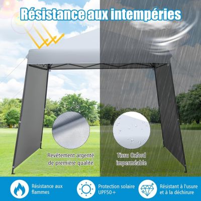 Tonnelle de Jardin Imperméable Réglable Hauteur avec 2 Parois Latérales Amovibles pour Camping Gris