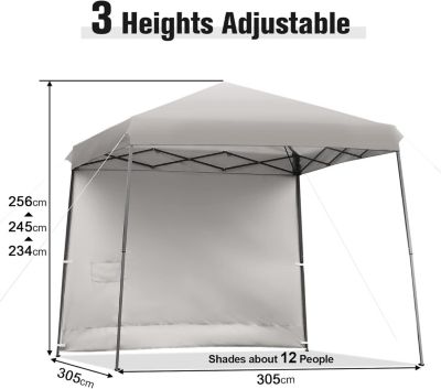 Tonnelle de Jardin Pliable 305x305cm Assemblage Facile Hauteur Réglable à 3 Niveaux avec Sac de Transport Gris