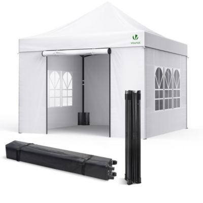Tonnelle de jardin renforcée 3x3m pliable avec 4 parois et sac de transport a roulette blanche VOUNOT