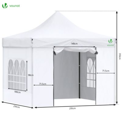 Tonnelle de jardin renforcée 3x3m pliable avec 4 parois et sac de transport a roulette blanche VOUNOT