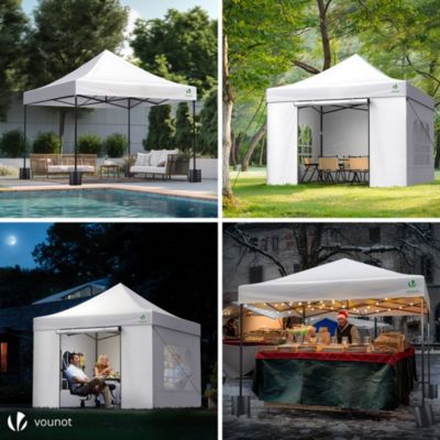 Tonnelle de jardin renforcée 3x3m pliable avec 4 parois et sac de transport a roulette blanche VOUNOT