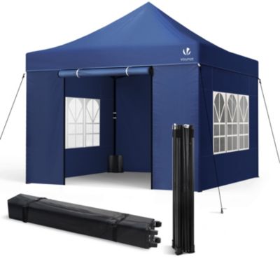 Tonnelle de jardin renforcée 3x3m pliable avec 4 parois et sac de transport a roulette bleue VOUNOT