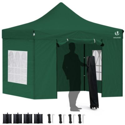 Tonnelle de jardin renforcée 3x3m pliable avec 4 parois et sac de transport a roulette verte VOUNOT