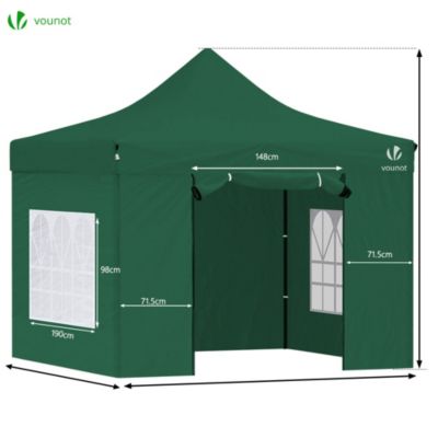 Tonnelle de jardin renforcée 3x3m pliable avec 4 parois et sac de transport a roulette verte VOUNOT