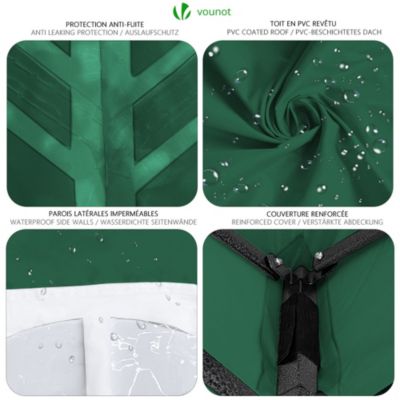Tonnelle de jardin renforcée 3x3m pliable avec 4 parois et sac de transport a roulette verte VOUNOT