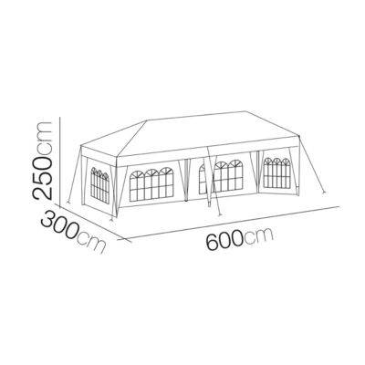 Tonnelle de jardin Tente de Réception avec 4 Fenêtres, coloris blanc - Hauteur 250 x Longueur 600 x Profondeur 300 cm