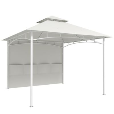 Tonnelle de jardin toit double rideaux métal blanc cassé