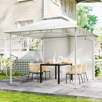Tonnelle de jardin toit double rideaux métal blanc cassé