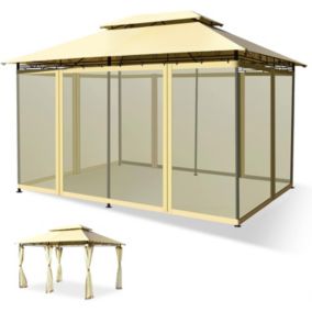 Tonnelle de Reception Chapiteau de Jardin avec Double Toit avec Moustiquaire Detachable et Armature Robuste Gazebo