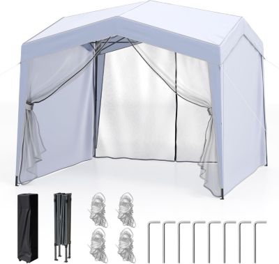 Tonnelle Jardin Exterieur Pliant 3 X 3M,avec Moustiquaire,Parois LatéralesAmovible Hauteur 2,65/2,75M,Facile à Monter (avec Voile)