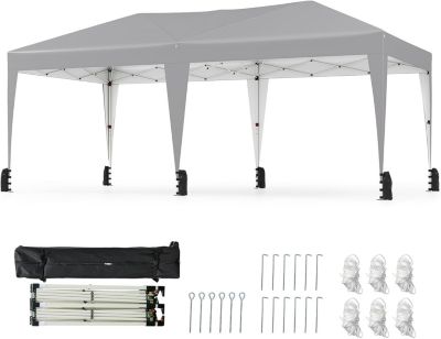 Tonnelle Jardin Exterieur Pliant 3 x 6 M pour 6-8 Personnes, Protection Solaire, Sac roulettes Inclus (3x6M, Gris)