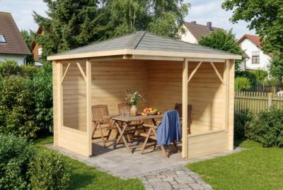 Tonnelle pentagonale Maik 28 Alpholz, 32x32m dim ext (cas échéant incl débord de toit) naturel, épaisseur paroi : 28mm, 10,1m² tot