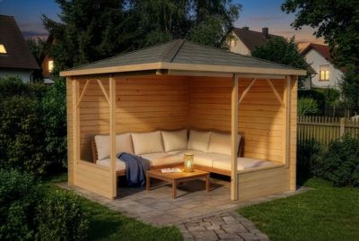 Tonnelle pentagonale Maik 28 Alpholz, 32x32m dim ext (cas échéant incl débord de toit) naturel, épaisseur paroi : 28mm, 10,1m² tot