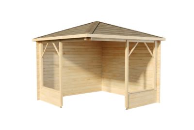 Tonnelle pentagonale Maik 28 Alpholz, 32x32m dim ext (cas échéant incl débord de toit) naturel, épaisseur paroi : 28mm, 10,1m² tot