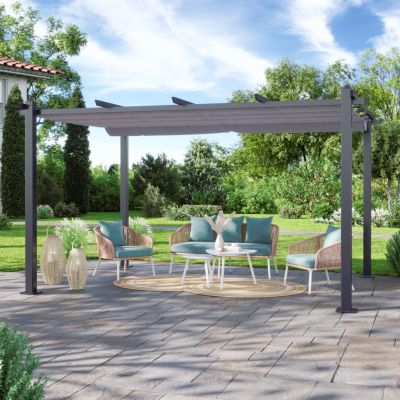 Tonnelle/Pergola aluminium 3x4m toile coulissante rétractable - Gris - HERO XL