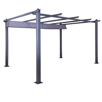 Tonnelle/Pergola aluminium 3x4m toile coulissante rétractable - Gris - HERO XL