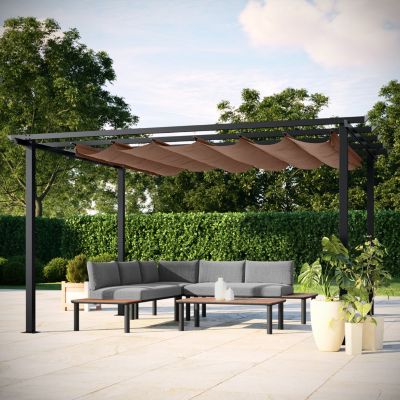 Tonnelle/Pergola en aluminium 3x4m toile coulissante rétractable - anthracite taupe - HAVANA