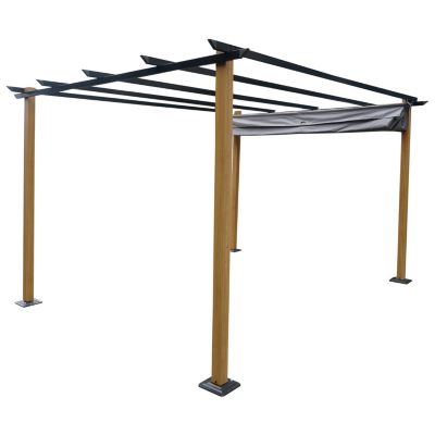 Tonnelle/Pergola en aluminium 3x4m toile coulissante rétractable - bois et gris - HAWAI